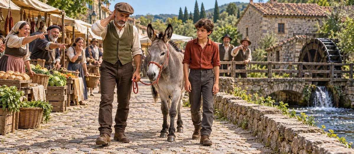 The Miller, His Son and Their Donkey